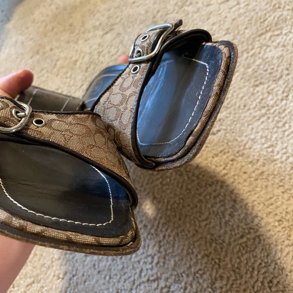 Authentic Vintage Coach Y2K square toe mule clog heels logo canvas - Picture 6 of 6